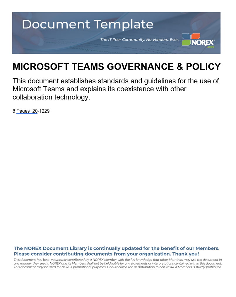 NOREX - Microsoft Teams Governance & Policy Template
